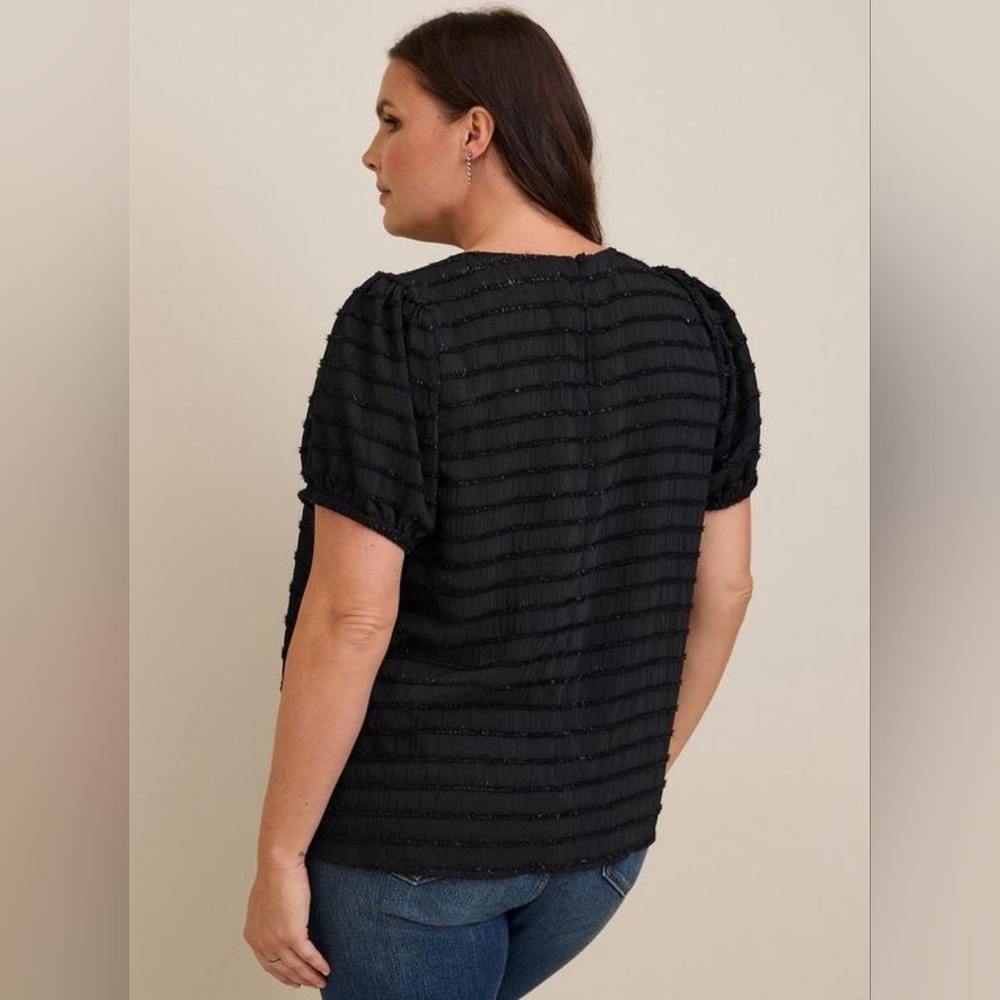 Torrid Abbey Lurex Chiffon Puff Short Sleeve Top 2X NWT - Picture 3 of 6